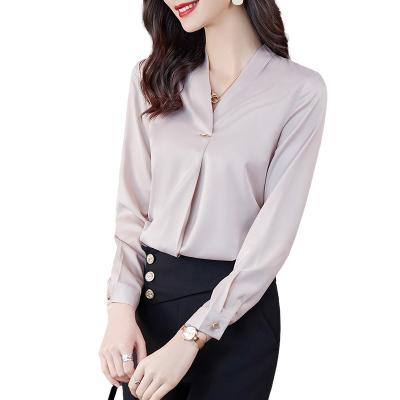 China 100% Cotton Factory Wholesale Business Ladies Solid Color Work Wear Shirt Women Slim Long Sleeve Shirt For Women for sale