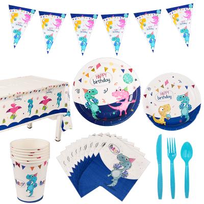 China Environmental Protection Lovely Party Blue Dinosaur Theme Party Tableware Set Blue Dinosaur Theme Party Supplies for sale