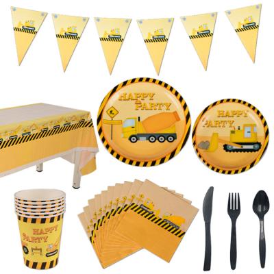 China Environmental protection engineering vehicle theme party set party tableware supplies with environmental protection materials for sale