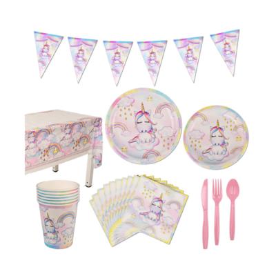 China Wholesale Environmental Protection Unicorn Theme Birthday Plates Party Supplies Set Disposable Tableware Set for sale