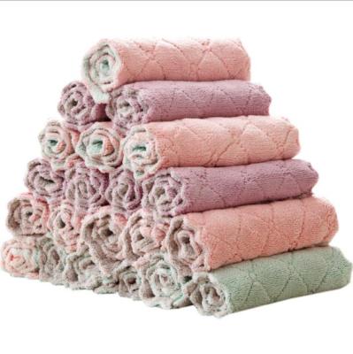 China Double-Layer 5pcs Microfiber Kitchen Sustainable Dish Absorbent Cloth Household Non-Stick Oil Cleaning Cloth Wiping Towel Kichen Home Tool for sale