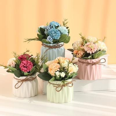 China Pseudo Flower Pseudo Plant Hydrangea Plant Simulation Style Vase Flower Decoration Creative Home Office Wedding Gift Bonsai Eco-friendly European Ceramic Potted Decoration for sale