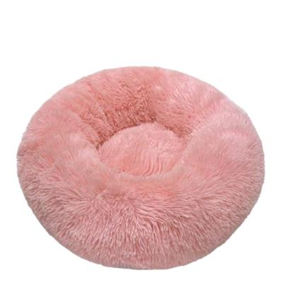 China Non-slip Polka Dot Bottom Round Pet Bed Fluffy Cat Travel Plush Pet Bed for sale