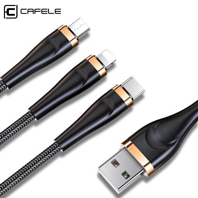 China 2022 CAFELE Quick Charging Original 3 in 1 USB Cable 3A PD Cable 1.8m Quick Charging Nylon Brained Type C Charger Cable for iPhone Samsung for sale