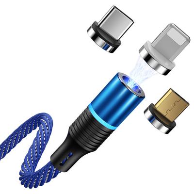 China Strong Durable Cafele Type 3 In1 2M 1.2M Magnetic 8pin USB C Cable Fast Charging Durable Micro Nylon LED Light Data Cable For iPhone 13 for sale