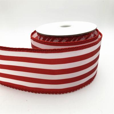 China Red and White Stripes Festival Decoration Ribbons 2.5 Inch Wide Christmas Ribbon Holiday Decoration for Gift Wrapping for sale