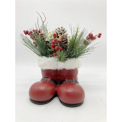 China Home Decotation 2021 Top Selling Christmas Decor Santa Boot With Artificial Flowers for sale