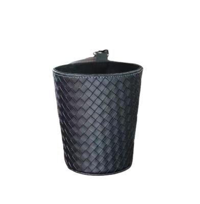 China Sustainable Car Woven Hanging Garbage Can Bin Bucket Storage Umbrella Car Holder Leather Bin for sale