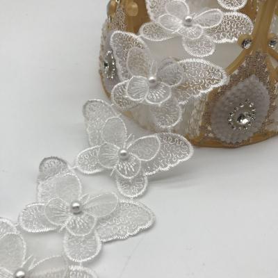 China 7cm Chemical Viable Polyester Embroidery Bridal Bead Wedding Lace Trimmings Appliques For Dresses for sale