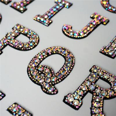 China Viable Cute Accessories Custom Beaded Alphabet Patches Rhinestones Garment Dress Crystal Applique Patch for sale