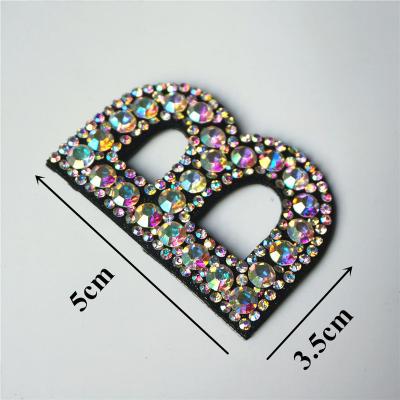 China Viable Shinny Accessories Custom Beaded Alphabet Letter Patches Rhinestones Evening Dress Bead Applique Iron for sale