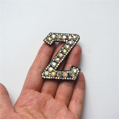 China Viable Shinny Accessories Custom Beaded Alphabet Patches Rhinestone Letter Patch Applique For Party Dress for sale