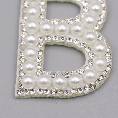 China Viable Custom Accessories Beads Alphabet Patch Diamond Embroidery Patches Large Iron On Letters for sale