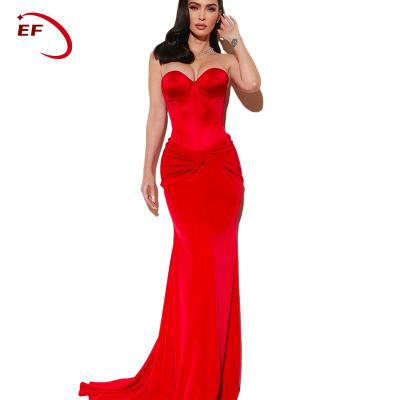 China Breathable Two Piece Set Off The Shoulder Velvet Crystal Maxi Fishtail Cocktail Party Dress Strapless Custom Made Party Dress for sale