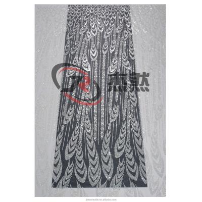 China Latest Design Shiny Pearl Tube Breathable Embroidered Lace Mesh Fabric , Wedding Dress Fabric for sale