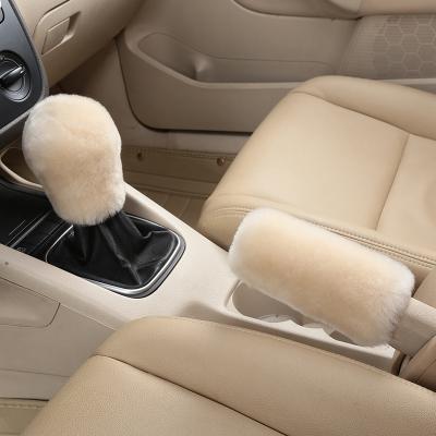 China Car Gear Shift Knob and Handbrake Plush Sheepskin Wool Fur Gear Shift Knob Cover and Handbrake Cover for Car Interior Accessories for sale