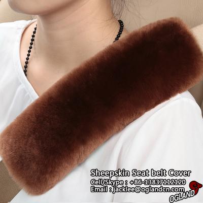 China Comfortable Seat Belt Cover Genuine Australian Sheepskin Luxury Warm Car Seat Belt Cover For Interior Accessories for sale