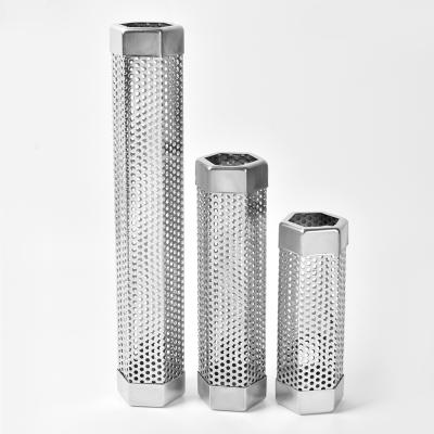 China Food Grade Hexagon Stainless Steel Perforated BBQ Smoked Tube Easily Cleaned Somking for sale