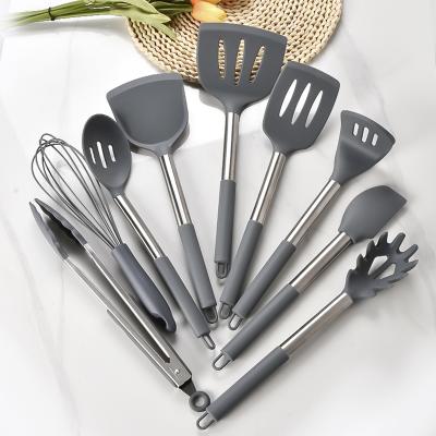 China Eco-Friendly Sustainable Kitchen Accessories Silicone Kitchenware Utensil Set 9pcs/set Silicone Cooking Tool Kit for sale