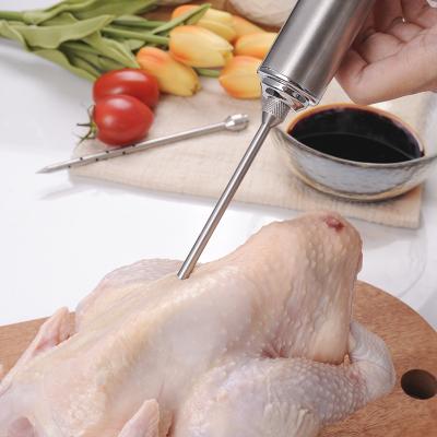 China Viable Retractable Stainless Steel Seasoning Syringes Food Turkey Cooking Syringe Meat Marinade Injector for sale