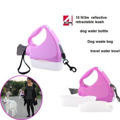 China Four Viable in One 10ft Retractable Dog Leash with Dispenser Waste Bags, Water Bowl& Food Waste Bag for sale