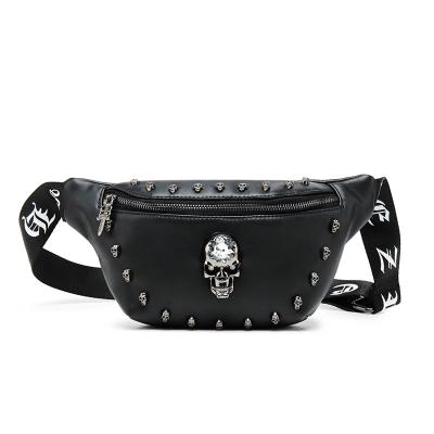 China Water Proof Metal Skull PU Leather Waist Pouch Men Waist Bag Girl Chest Outdoor Travel Cool Bag for sale