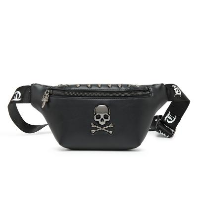 China Hot Selling Black Water Proof Metal Logo Effect Shoulder Bag Custom Tie Down Metal Skull Bone Trend Waist Outdoor Traveling Bag for sale