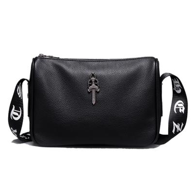 China New Small Fashion Water Proof Leisure Black Korean Simple Shoulder Messenger Bag Soft Leather Men's Single Bag Armpit Bag for sale