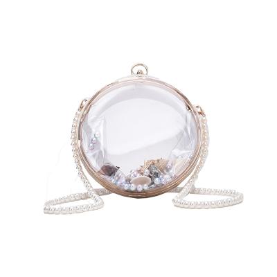 China New OEM Fashion Mini Women's Transparent Round Shoulder Bags Ladies Purse Custom Fashion With Exquisite Beads Cross - Body Handbags for sale