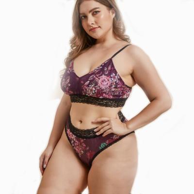 China Crop Women Plus Size Bra And Panty Set With Lace Fashion Pajamas for sale