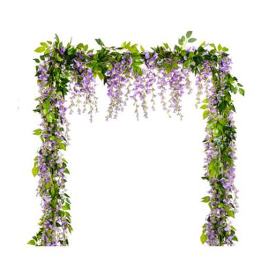 China Modern Silk Wisteria Arch Vine Ratta Artificial Flower Wall Hanging Wedding Decoration Backdrop Green Leaves Wisteria Garland for sale