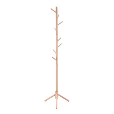 China Adjustable (other) Wholesale Custom Hooks Wooden Standing Coat Rack Hanger Bedroom Wood Tree Stand Hat Clothes Coat Racks for sale