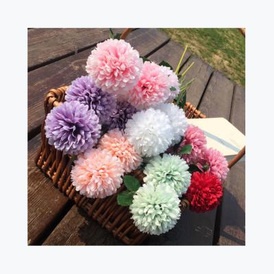 China Popular colorful silk flower silk wedding pom pom flower SMG068 3heads bridal bunch bunch for sale