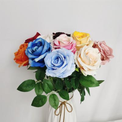 China Rose group SMG066 hot selling decorative silk rose single flower head with stem velvet artificial rose for sale