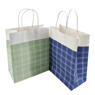 China Recycled White Materials Kraft Paper Shopping Take Away Gift Paper Packaging Bag In Stock Bag With Handle for sale