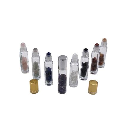 China Various Widely Used Personal Care Gold Clear Natural Gemstone Roller Bottle for sale