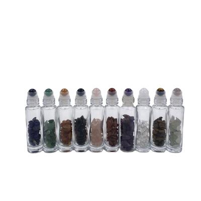 China Personal Care 10ml Gemstone Roller Essential Oil Bottle Natural Crystal Skin Care Roller Ball for sale