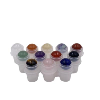 China BEAUTY PACKAGING Multicolor High Quality Roll On Essential Oil Refillable Bottle Natural Gemstone Ball for sale