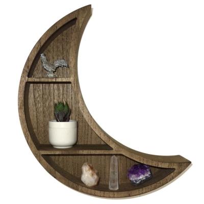 China China Wall Mounted Selling Wall Mounted Moon Wooden Floating Shelves Hanging Storage Display Stand Home Decor For Living Room Bedroom for sale