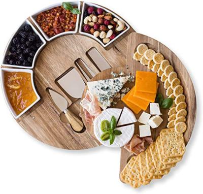 China Sustainable Bamboo Folding Wooden Cheese Board Set Charcuterie Board Set and Cheese Serving Platter for Entertaining and Serving for sale