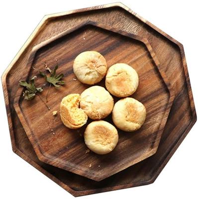 China Sustainable Octagon Square Wood Trays Serving Bread Dishes For Dish Fruit Salad Tray Vegetables Set Of 2 Acacia Wood Serving Tray for sale