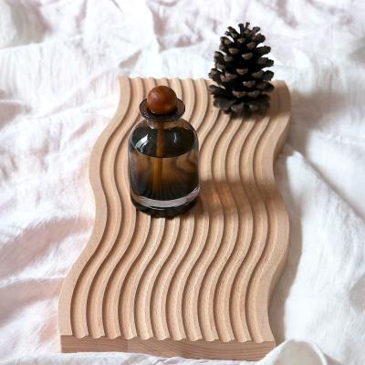 China Sustainable Decorative Tray Wave Shaped Natural Wooden Trays For Decor Ottoman Tray For Living Room Home Kitchen Wood Panel For Kitchen for sale