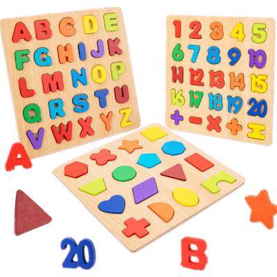 China Wooden Early Education Kids Toys Montessori Number Shape Alphabet Puzzle Eco-friendly Material for sale