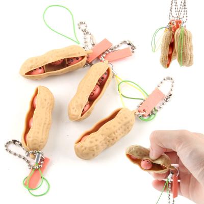 China Amazon Hot Selling Wiggle Key Chain Squeeze Peanut Key Chain Sensory Toys For Kids Autism for sale