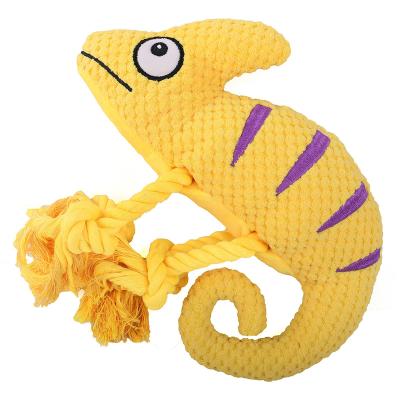 China New Design Sustainable Squeaky Plush Stuffed Chameleon Interactive Biodegradable Cotton Rope Dog Toy for sale