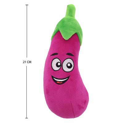 China Viable Interactive Cute Squeaky Dog Toys Pet Chew Toy Eggplant Design PP Vegetable Cotton Stuffed Plush Pet Exercising Toys for sale