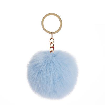 China Imitation Rabbit Pom Pom Fur Pendant Decoration Plush Gold Key Chains 8cm Soft Ball Key Ring Key Chain for sale