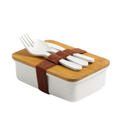 China Eco Friendly Wheat Straw Insulated Bento Lunch Box Kids with Bamboo Lid Thermal Biodegradable Lunch Box with Spoon Fork Knife for sale