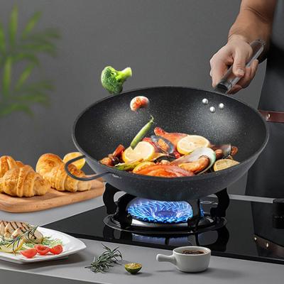 China Maifan New Design Simple Luxury Stone Handle Nonstick Non-stick Egg Omelet Pancake Frying Pan Cookware Gift Solid Wood Wok for sale