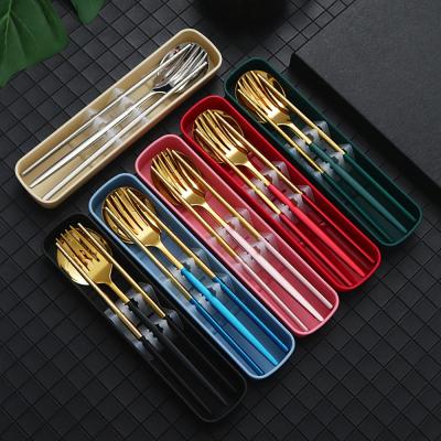 China Camping Viable Travel Reusable Pocket Forks Chopstick Spoon Set Cutlery Steak Crate Knife Wheat Knives Portable Flatware With Box for sale